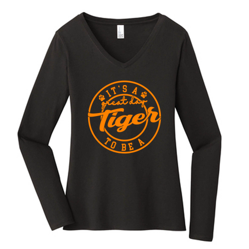 Ladies District Very Important Long Sleeve V-Neck Tee -- Black