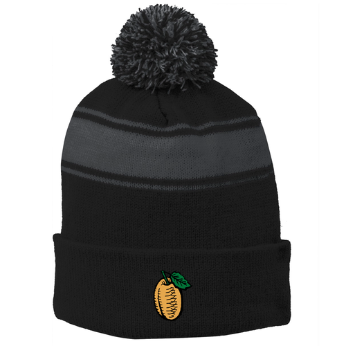 Sport-Tek Stripe Pom Pom Beanie -- Black / Iron Grey