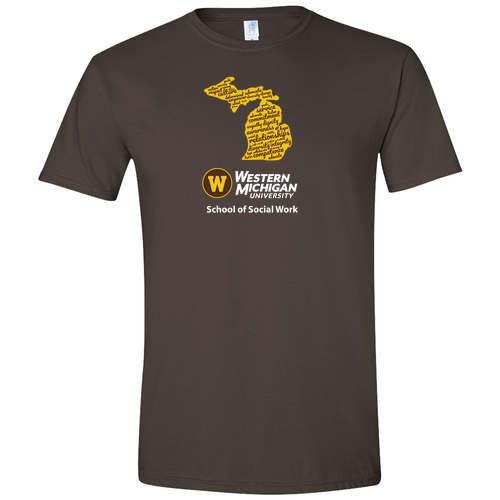 WMU School of Social Work State Logo SoftStyle T-Shirt -- Dark Chocolate