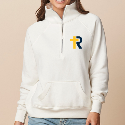 Embroidered R Cross Enza Ladies Boxy Half Zip Fleece -- Bleached Linen