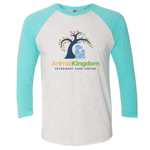 Next Level Unisex Tri-Blend 3/4 Sleeve Raglan -- Heather White / Tahiti Blue