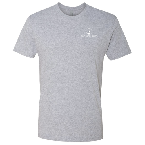 The Highlands Logo 2 White Ink -- Short Sleeve Heather Grey