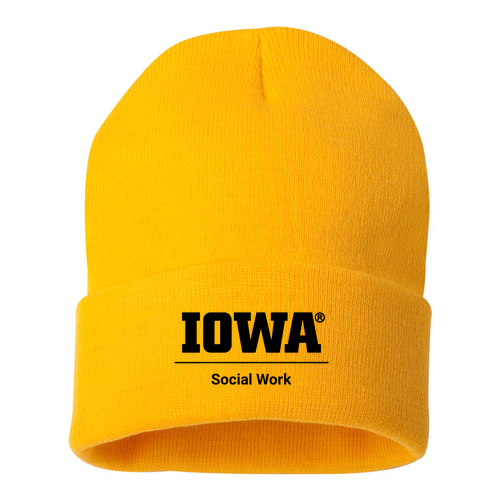 Embroidered Sportsman Solid 12" Cuffed Beanie -- Gold