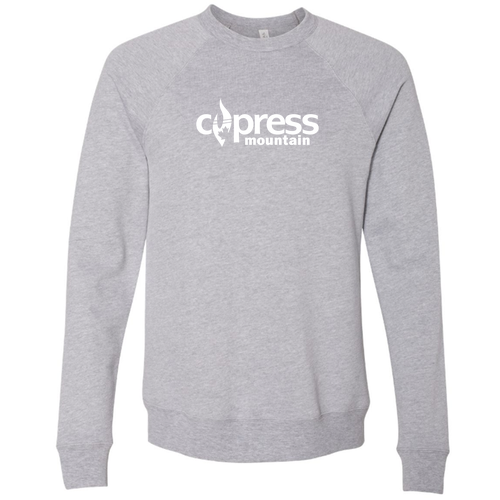 Cypress Mountain Logo 1 White Ink -- Crewneck Sweatshirt Athletic Heather