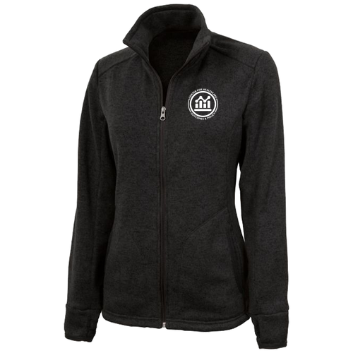Charles River Ladies Heathered Fleece Jacket -- Black Heather White Logo
