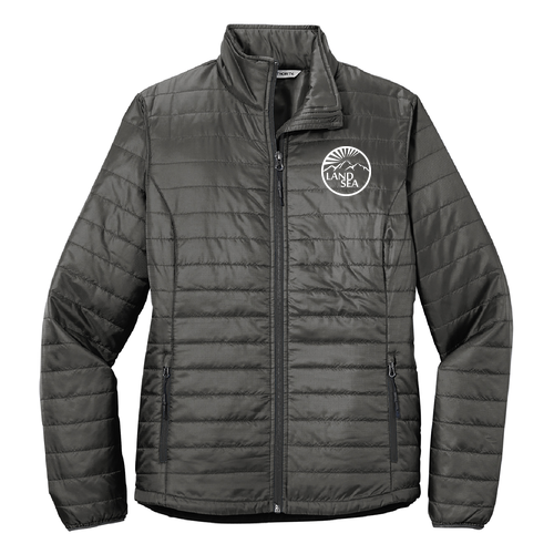 Embroidered Port Authority Ladies Packable Puffy Jacket -- Sterling Grey / Graphite