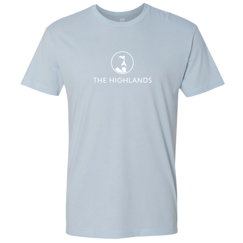 The Highlands Logo 1 White Ink -- Short Sleeve Light Blue