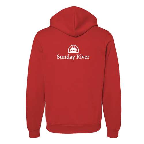 Sunday River Logo 2 White Ink -- Pullover Hooded Sweatshirt Red