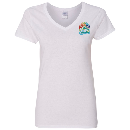 Gildan Heavy Cotton Ladies' V-Neck Tee Front & Back -- White