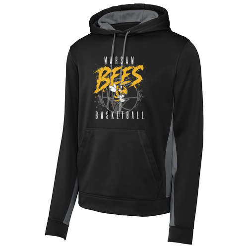 Warsaw Bees Sport-Tek Sport-Wick Fleece Colorblock Hooded Pullover -- Black / Dark Smoke Grey