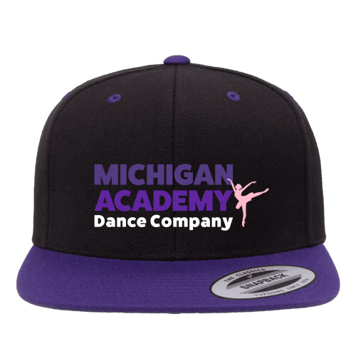 Mens/Unisex Yupoong 6 Panel Structured Flat Visor Classic Snapback Hat 2 Tone -- Black / Purple