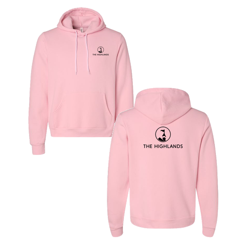 The Highlands Logo 2 Black Ink -- Pullover Hooded Sweatshirt Pink