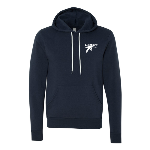 Loon Logo 2 White Ink -- Pullover Hooded Sweatshirt Navy