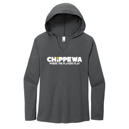 District Made Ladies Perfect Tri Long Sleeve Hoodie T-Shirt -- Charcoal