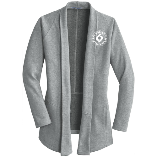 WOMEN'S Port Authority Interlock Cardigan -- Medium Heather Grey / Charcoal Heather