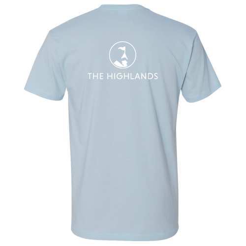 The Highlands Logo 2 White Ink -- Short Sleeve Light Blue