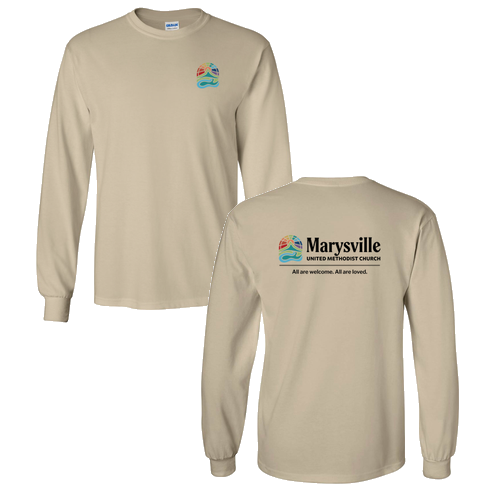 Gildan Ultra Cotton Longsleeve Basic T-Shirt Front & Back -- Sand