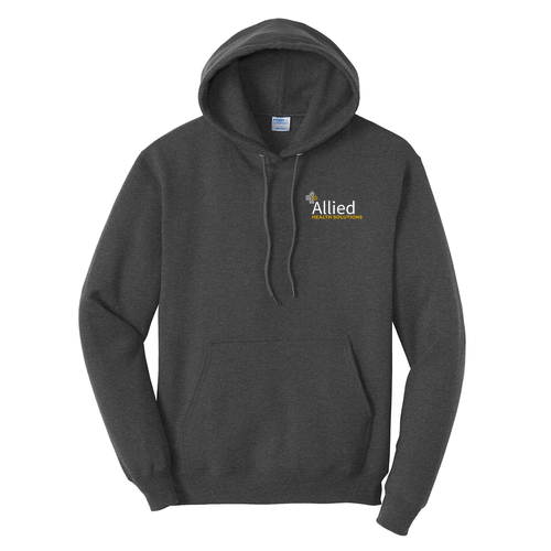 Screen Printed Port and Company Core Fleece Pullover Hooded Sweatshirt -- Dark Heather Grey