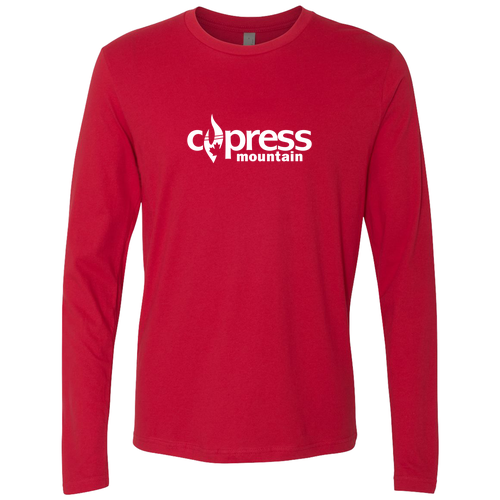 Cypress Mountain Logo 1 White Ink -- Long Sleeve Red