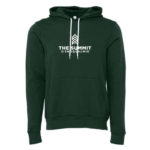 The Summit at Snoqualmie Logo 1 White Ink -- Pullover Hooded Sweatshirt Forest