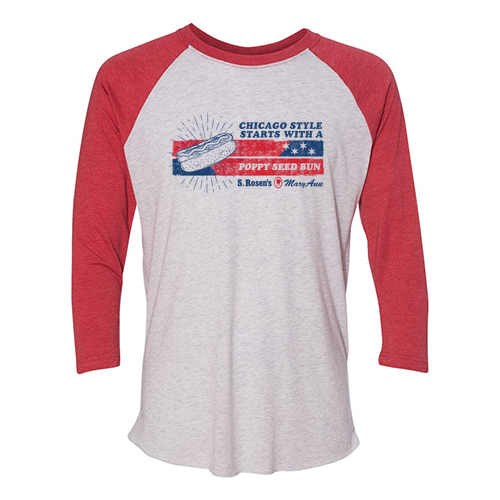 Unisex Tri-Blend 3/4 Sleeve Raglan -- Heather White / Vintage Red