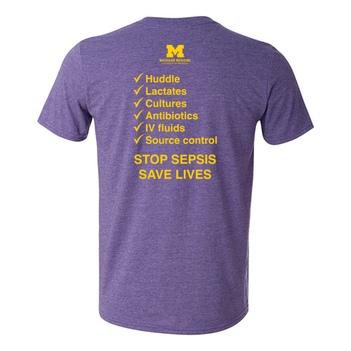 Gildan SoftStyle Fitted T-Shirt -- Heather Purple, Tackle Sepsis with Back [HIDE]