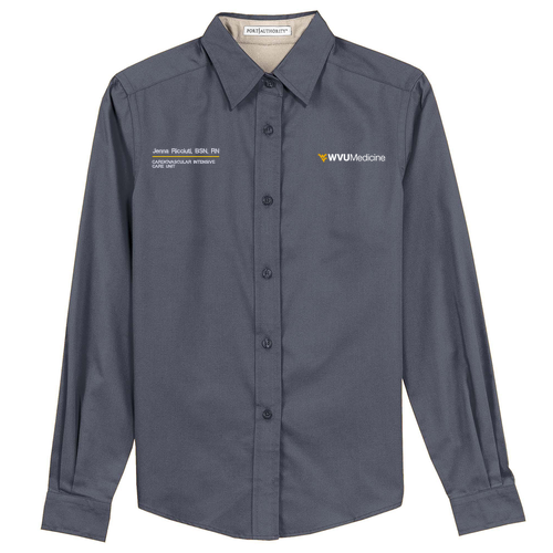 Ladies' Port Authority Easy Care Long Sleeve Shirt -- Steel Grey / Light Stone