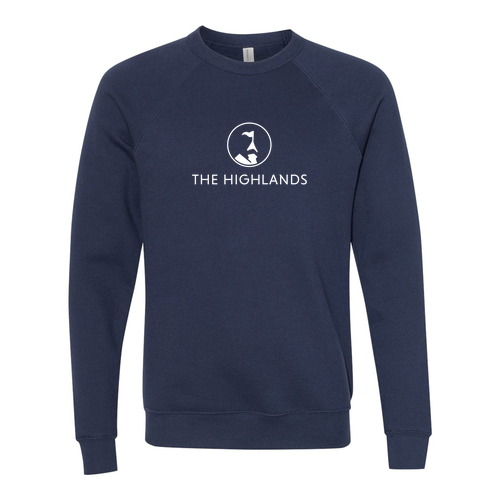 The Highlands Logo 1 White Ink -- Raglan Sweatshirt Navy