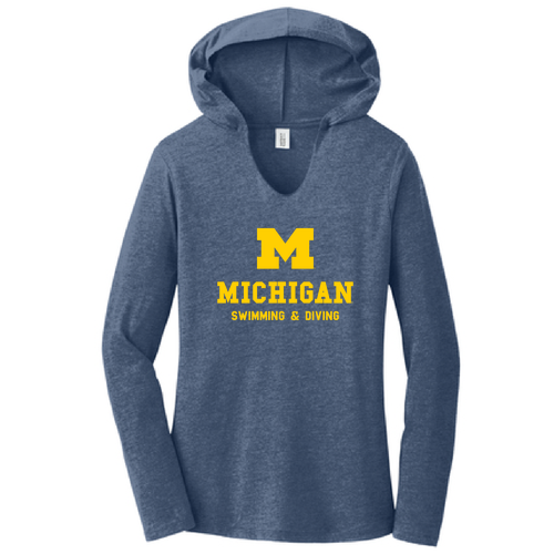 Ladies District Made Ladies Perfect Tri Long Sleeve Hoodie T-Shirt -- Navy Frost