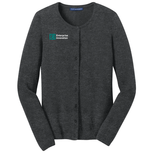 Port Authority Ladies Cardigan Sweater -- Charcoal Heather