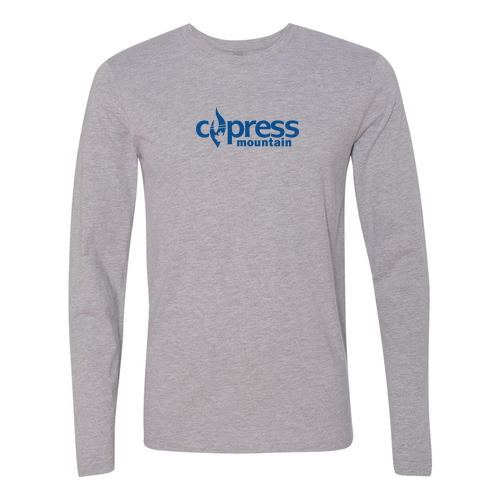 Cypress Mountain Logo 1 Blue Ink -- Long Sleeve Heather Grey