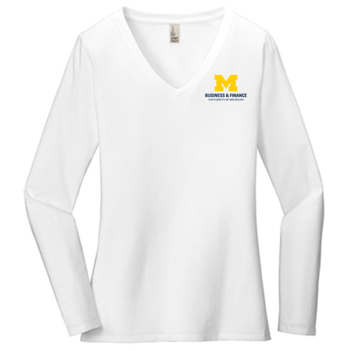 Ladies District Soft Fitted Very Important Tee Long Sleeve V-Neck -- White