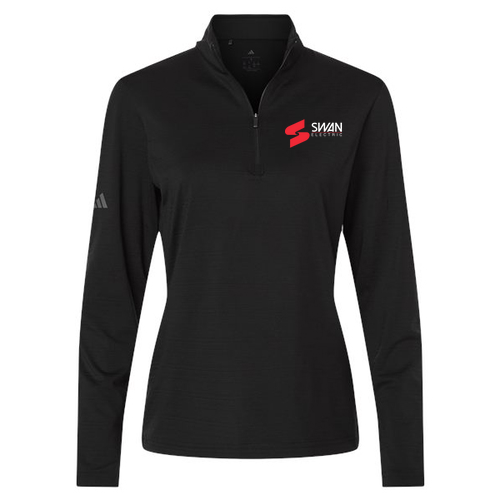 Ladies Adidas Textured Stripe Quarter-Zip Pullover -- Black, Swan