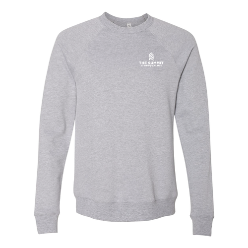The Summit at Snoqualmie Logo 2 White Ink -- Crewneck Sweatshirt Athletic Heather