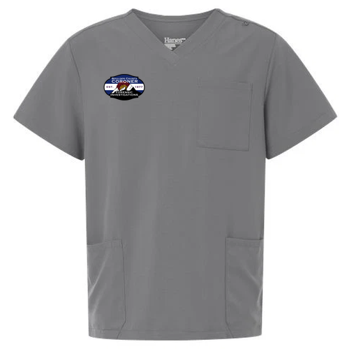 Hanes Men's V-Neck 3 Pocket Scrub Top -- Grey