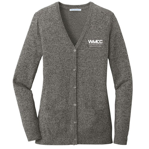 Port Authority Ladies Marled Cardigan Sweater -- Warm Grey Marl