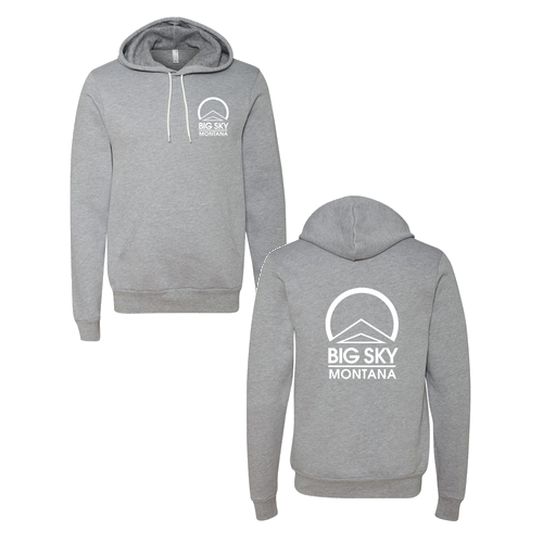 Big Sky Montana Logo 2 White Ink -- Pullover Hooded Sweatshirt Athletic Heather