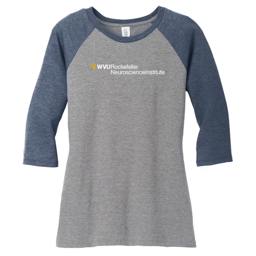 District Made Ladies Perfect Tri 3/4 Sleeve Raglan -- Grey Frost / Navy Frost