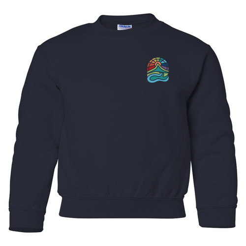 Gildan Heavy Blend Youth Crew Neck Sweatshirt Front & Back -- Navy
