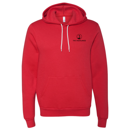 The Highlands Logo 2 Black Ink -- Pullover Hooded Sweatshirt Red