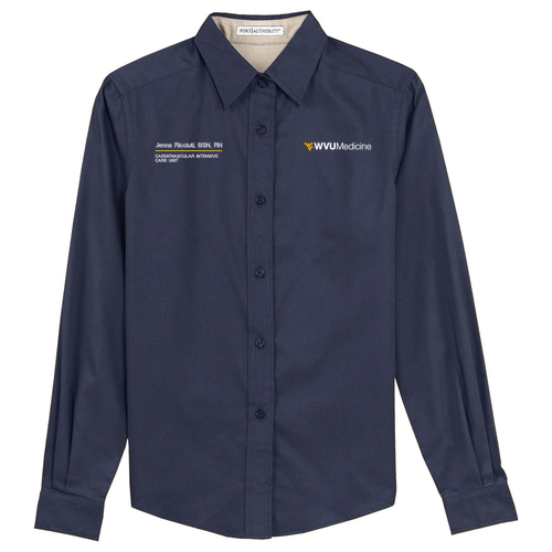 Port Authority Ladies Easy Care Long Sleeve Shirt -- Navy / Light Stone