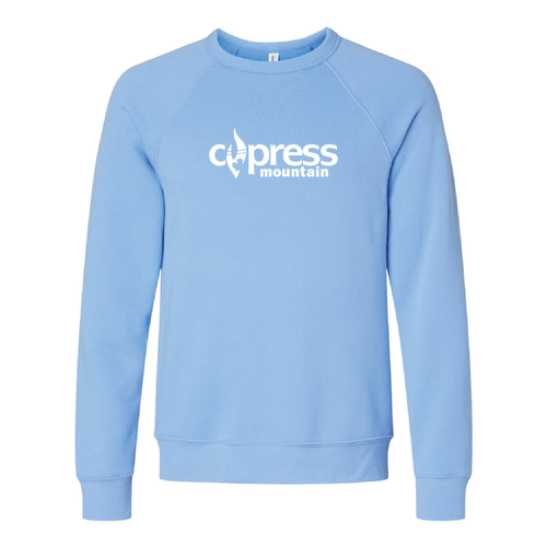 Cypress Mountain Logo 1 White Ink -- Crewneck Sweatshirt Carolina Blue