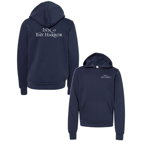 Inn at Bay Harbor 1 color White left chest/back Pullover Hooded Sweatshirt -- Navy