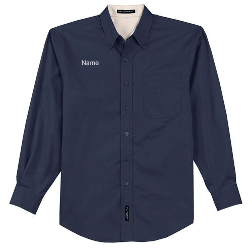 Port Authority Mens Easy Care Long Sleeve Shirt -- Navy / Light Stone