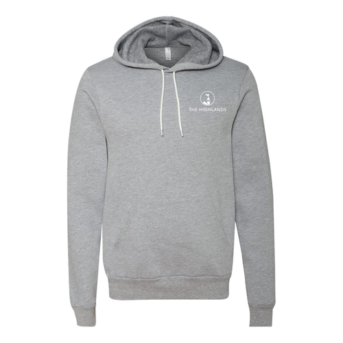 The Highlands Logo 2 White Ink -- Pullover Hooded Sweatshirt Athletic Heather