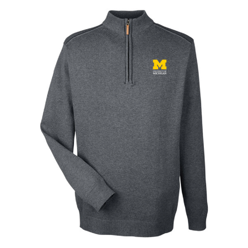 Mens/Unisex Devon and Jones Manchester Fully Fashioned Quarter Zip Sweater -- Dark Grey Heather / Black
