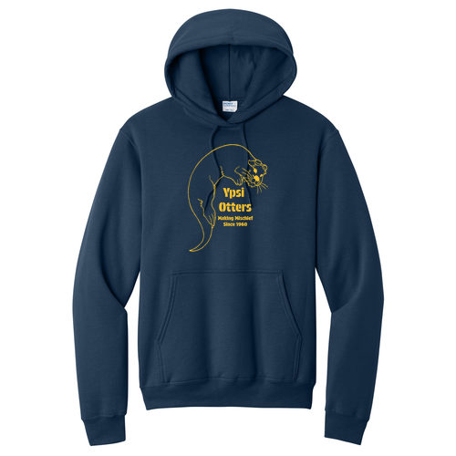 Ypsi Otters Retro Port & Company Core Fleece Pullover Hooded Sweatshirt -- Navy