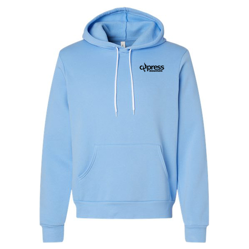 Cypress Mountain Logo 2 Black Ink -- Pullover Hooded Sweatshirt Carolina Blue