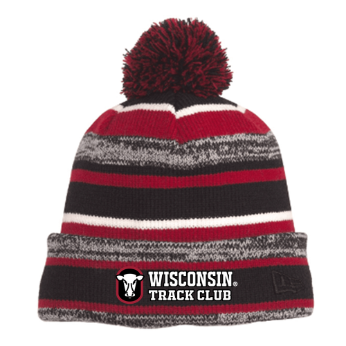 New Era Sideline Striped Beanie -- Black / Scarlet (Embroidery)
