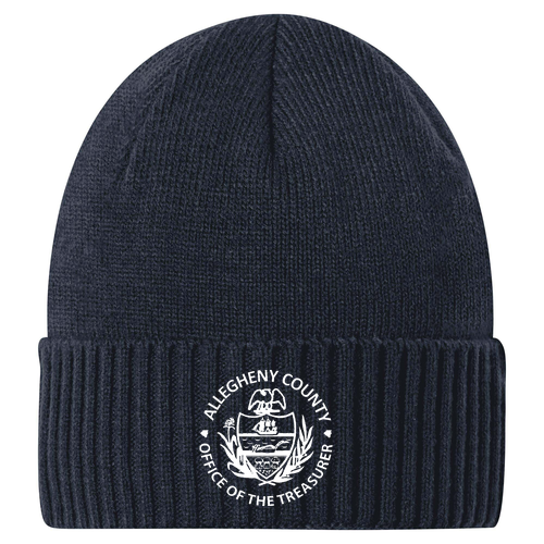 Embroidered Port Authority Rib Knit Cuff Beanie -- River Blue Navy